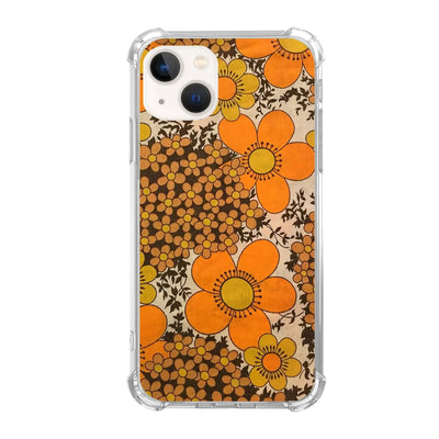 Qivtpjkrin Retro 70s Hippie Floral Flowers Pattern Phone Case Compatible with iPhone 15 Plus Orange Flowers Collage Case for iPhone 15 Plus Unique Trendy Design TPU Bumper Cover Case