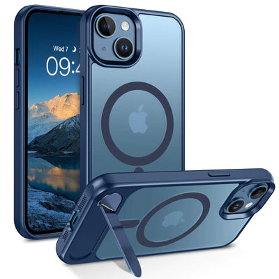 GUAGUA for iPhone 15 Plus Case iPhone 14 Plus Case Magnetic Case with Stand Foldable Invisible Kickstand Translucent Matte Back Slim Protective Phone Case for iPhone 15 Plus&iPhone 14 Plus Case-Blue