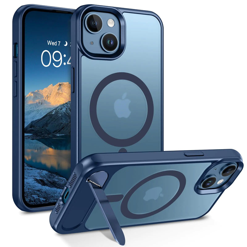 GUAGUA for iPhone 15 Plus Case iPhone 14 Plus Case Magnetic Case with Stand Foldable Invisible Kickstand Translucent Matte Back Slim Protective Phone Case for iPhone 15 Plus&iPhone 14 Plus Case-Blue