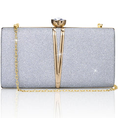 Farcauo Small Womens Evening Handbags Formal Clutch Purses Sparkling Evening Bag for Women Modern Dressy Wedding Handbag for Bride Silver Trendy Crossbody Bags for Womens