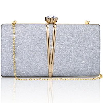 Farcauo Small Womens Evening Handbags Formal Clutch Purses Sparkling Evening Bag for Women Modern Dressy Wedding Handbag for Bride Silver Trendy Crossbody Bags for Womens
