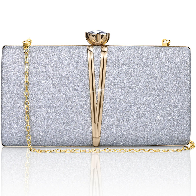 Farcauo Small Womens Evening Handbags Formal Clutch Purses Sparkling Evening Bag for Women Modern Dressy Wedding Handbag for Bride Silver Trendy Crossbody Bags for Womens